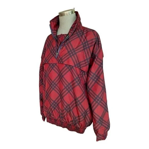 Sunderland Scotland Cygnet Plaid Pullover Windbreaker Jacket Red Blue Womens L